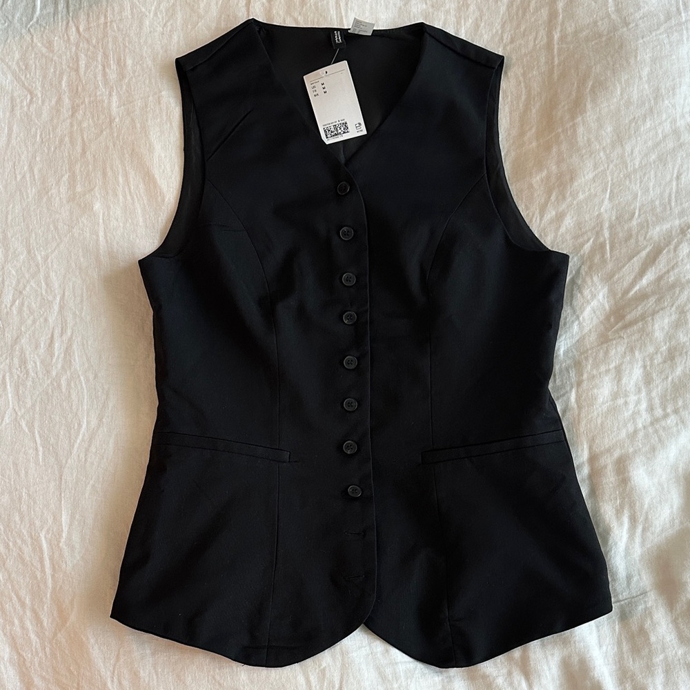 H&M Longline Black Button-Up Vest sz M